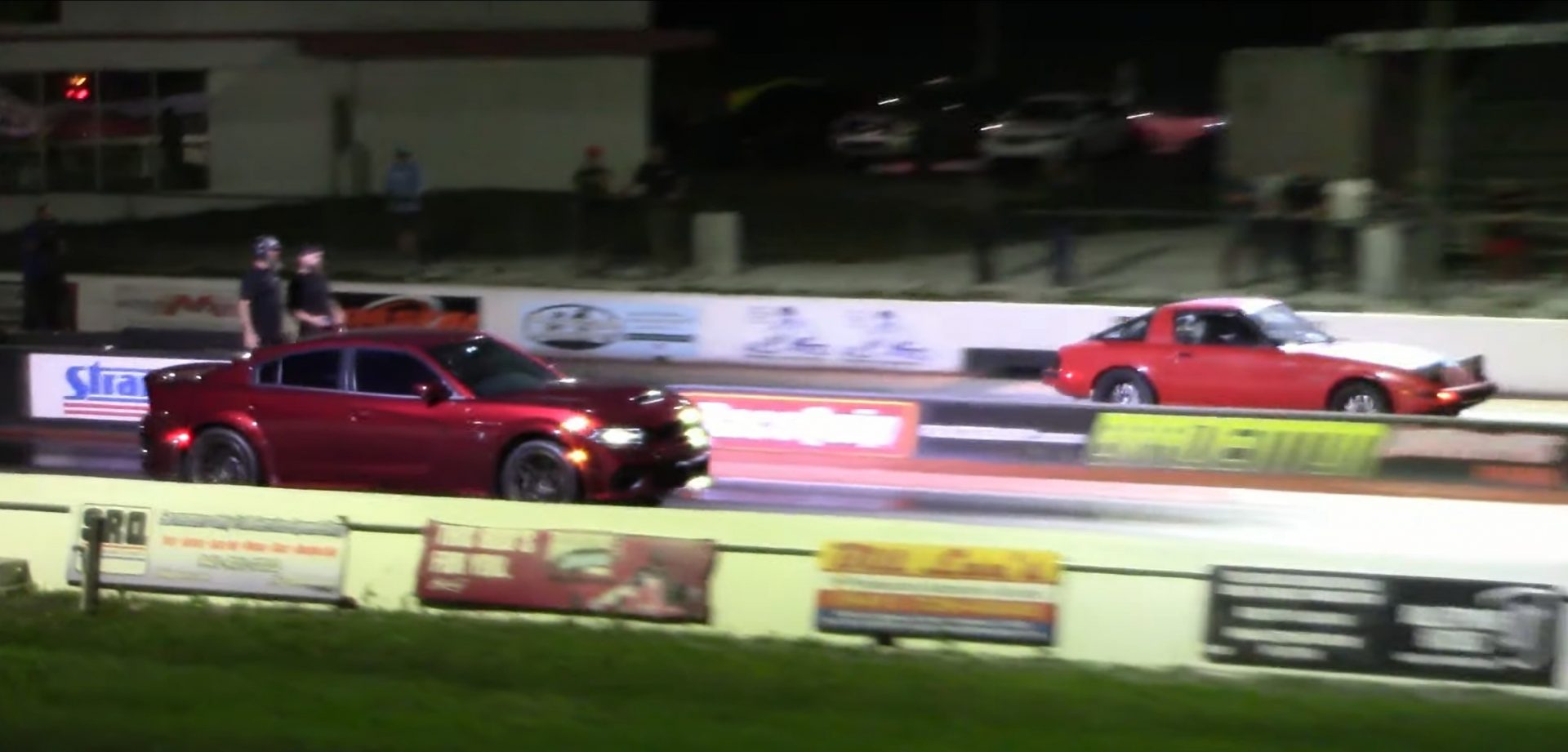 Mazda RX-7 Sleeper Drag Races Hellcat and Camaro ZL1, Rotary Power Prevails