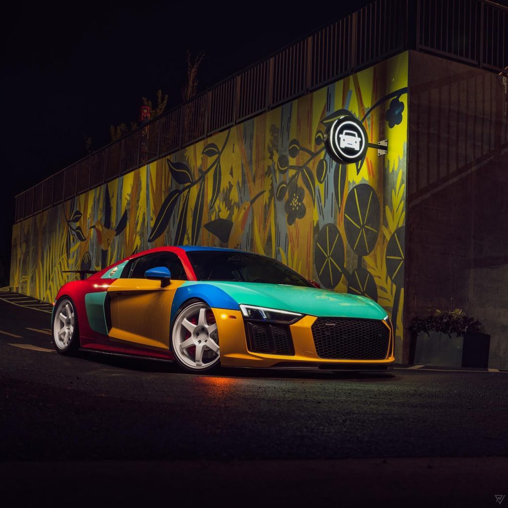 VW Harlequin Audi R8 Somehow Looks Natural, Sits Low on Volk Wheels