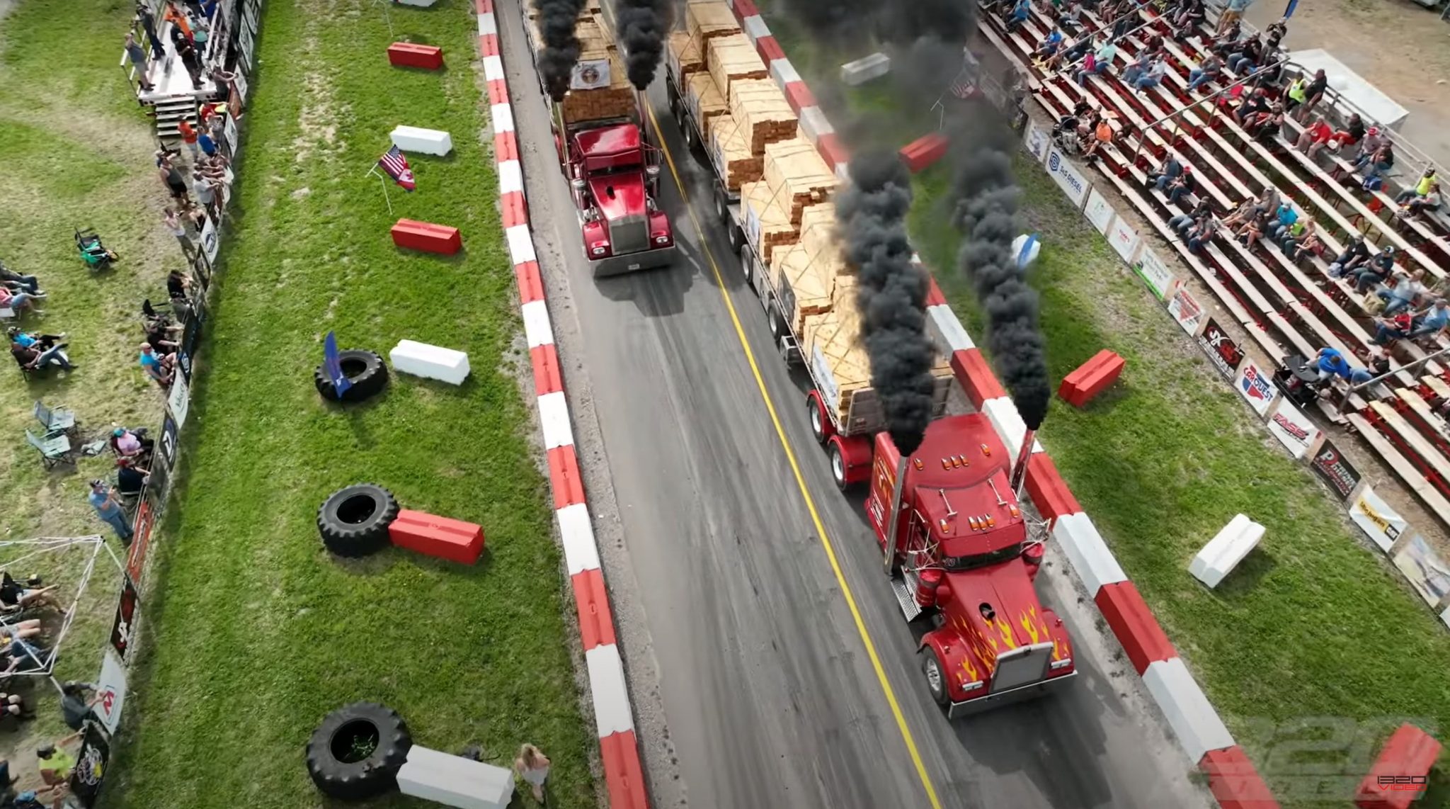 3,000 HP Semi Trucks Drag Racing with 120,000 Lbs Trailers Go From